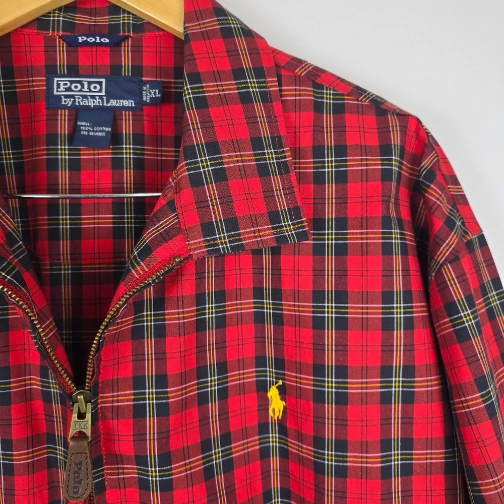 VTG Polo Ralph Lauren Red Tartan Plaid Harrington Lightweight Jacket XL - Picture 1 of 11